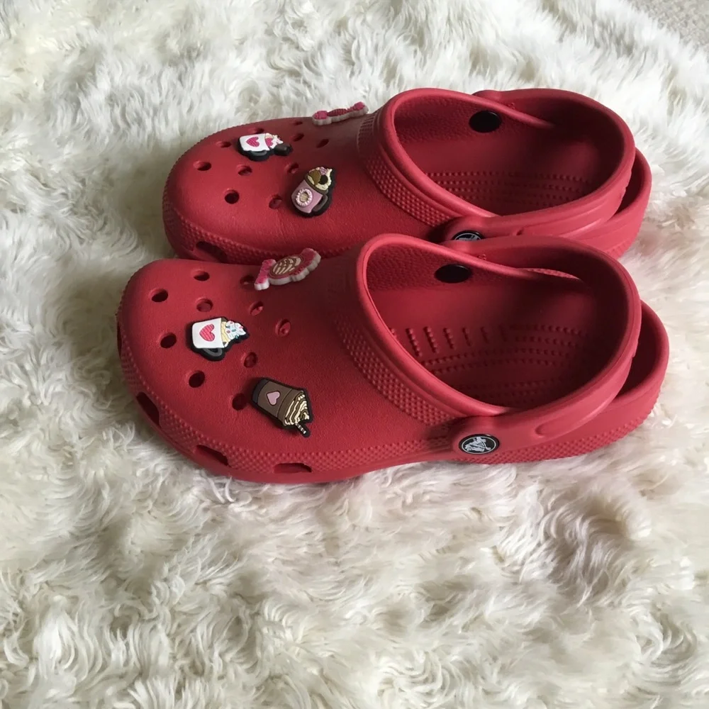 CROCS Red Kids' Clogs with Cute Charm Accents